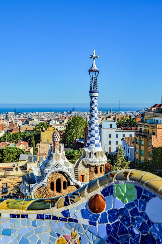 Park Güell large public garden in Barcelona with Gaudi architectural elements