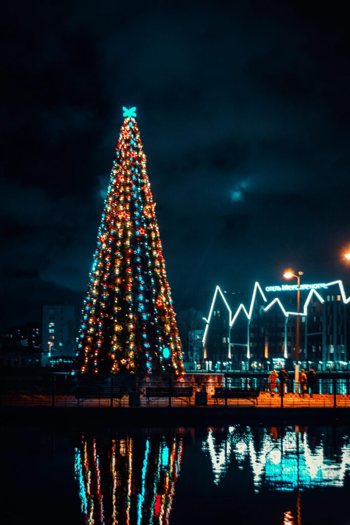 Vilnius and Strasbourg both include large colorfully-decorated Christmas trees in their holiday festivities